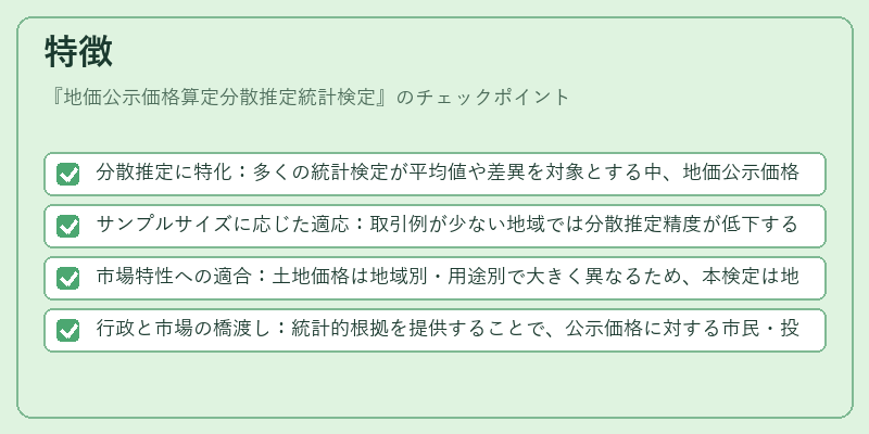 特徴（地価公示価格算定分散推定統計検定）の図解