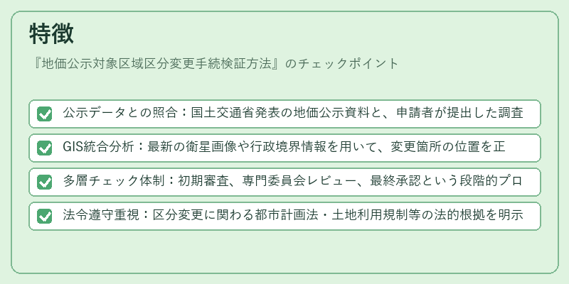 特徴（地価公示対象区域区分変更手続検証方法）の図解