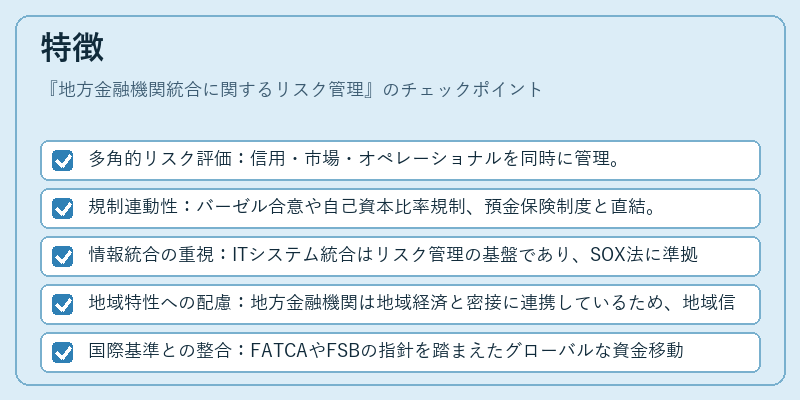 特徴（地方金融機関統合に関するリスク管理）の図解