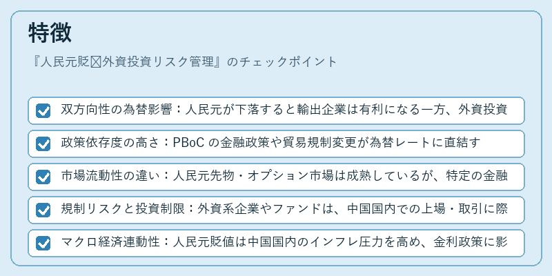 特徴（人民元貶值外資投資リスク管理）の図解