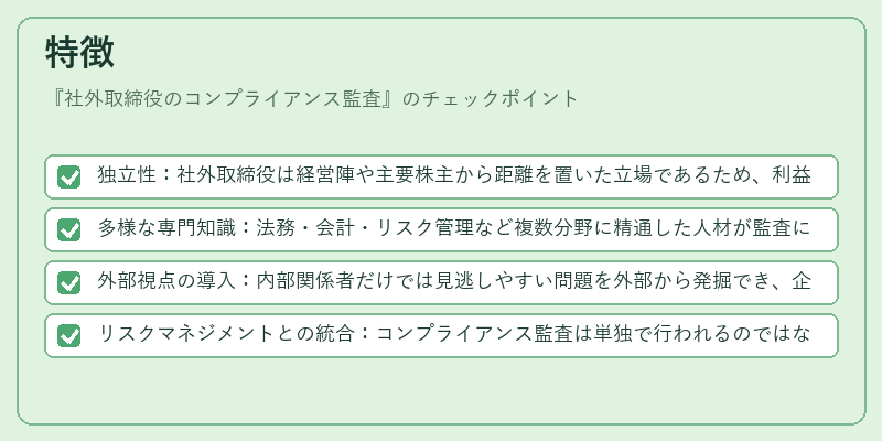 特徴（社外取締役のコンプライアンス監査）の図解