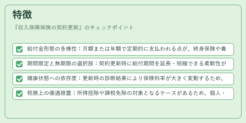 特徴（収入保障保険の契約更新）の図解