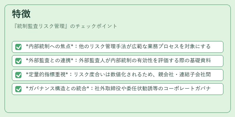 特徴（統制監査リスク管理）の図解