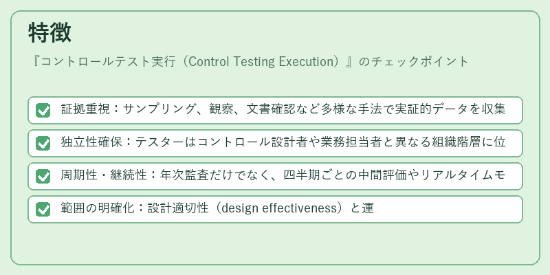 特徴（コントロールテスト実行（Control Testing Execution））の図解