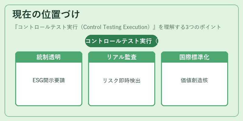 現在の位置づけ（コントロールテスト実行（Control Testing Execution））の図解