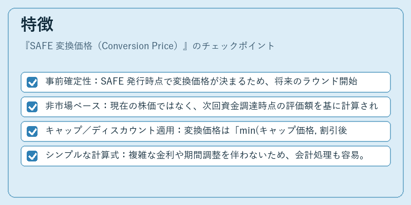 特徴（SAFE 変換価格（Conversion Price））の図解