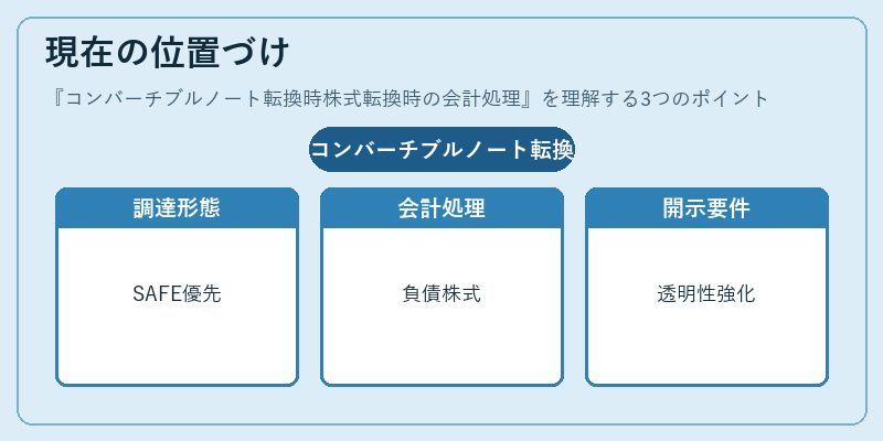 現在の位置づけ（コンバーチブルノート転換時株式転換時の会計処理）の図解