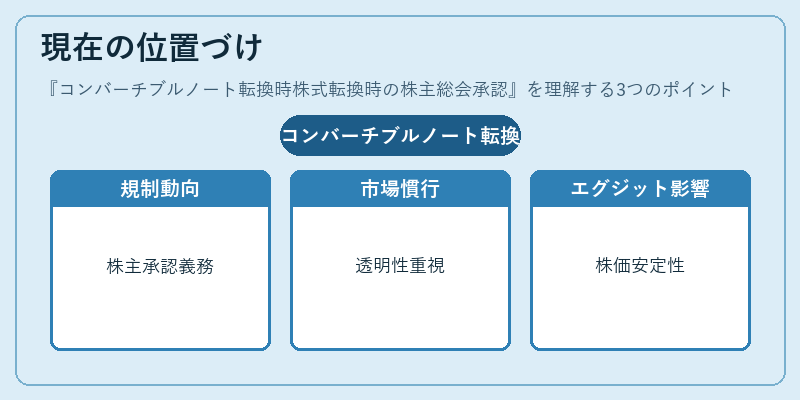 現在の位置づけ（コンバーチブルノート転換時株式転換時の株主総会承認）の図解