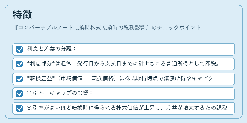 特徴（コンバーチブルノート転換時株式転換時の税務影響）の図解