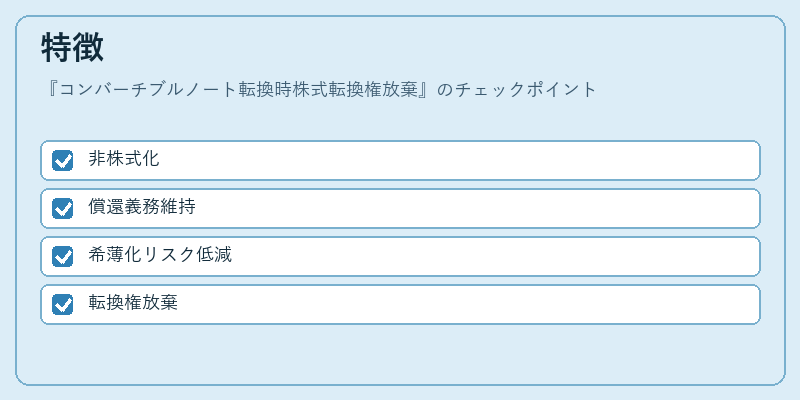 特徴（コンバーチブルノート転換時株式転換権放棄）の図解