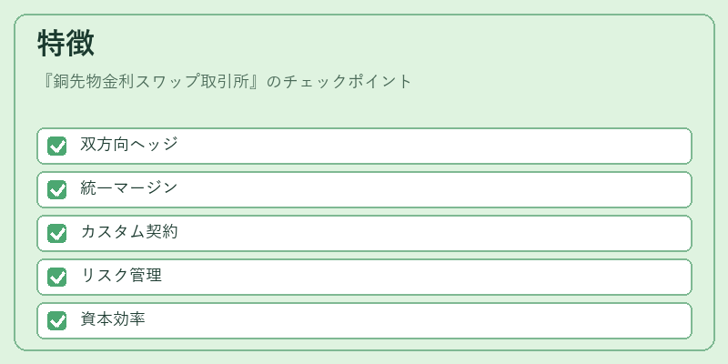 特徴（銅先物金利スワップ取引所）の図解