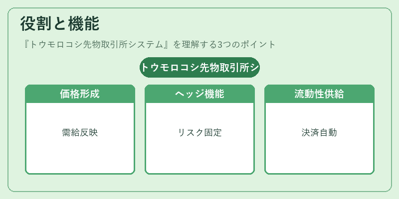 役割と機能（トウモロコシ先物取引所システム）の図解