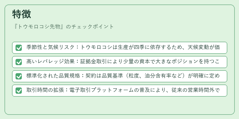特徴（トウモロコシ先物）の図解