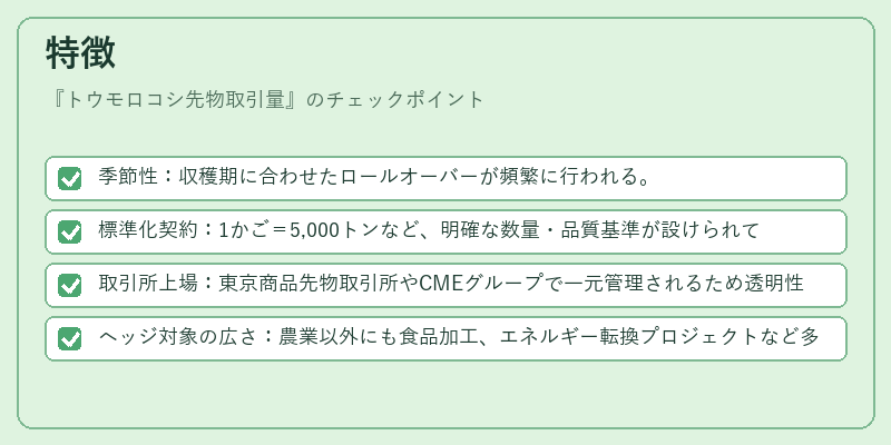 特徴(トウモロコシ先物取引量)の図解