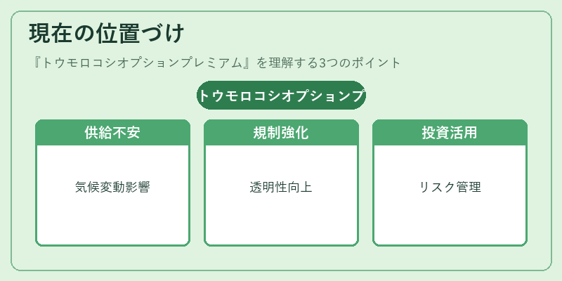 現在の位置づけ（トウモロコシオプションプレミアム）の図解