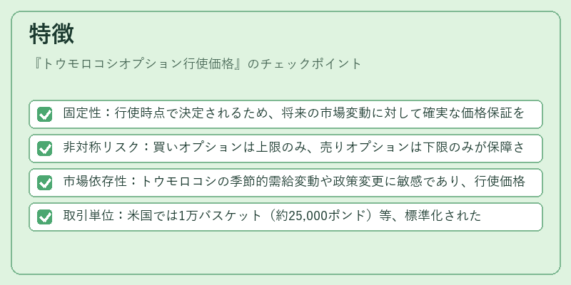 特徴（トウモロコシオプション行使価格）の図解