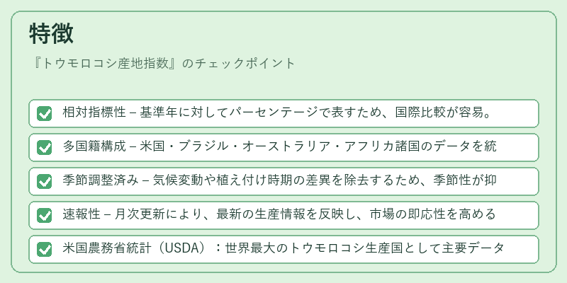 特徴（トウモロコシ産地指数）の図解