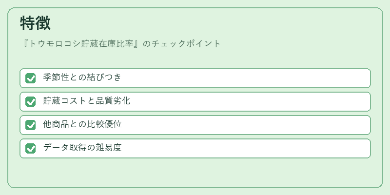 特徴（トウモロコシ貯蔵在庫比率）の図解