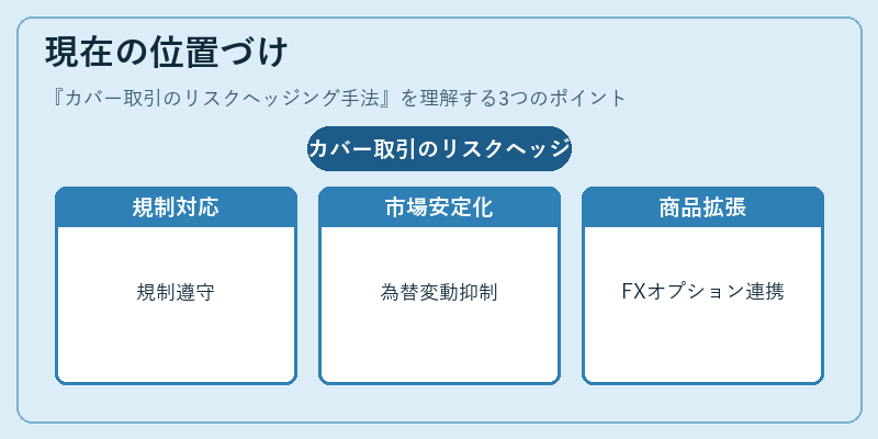 現在の位置づけ（カバー取引のリスクヘッジング手法）の図解