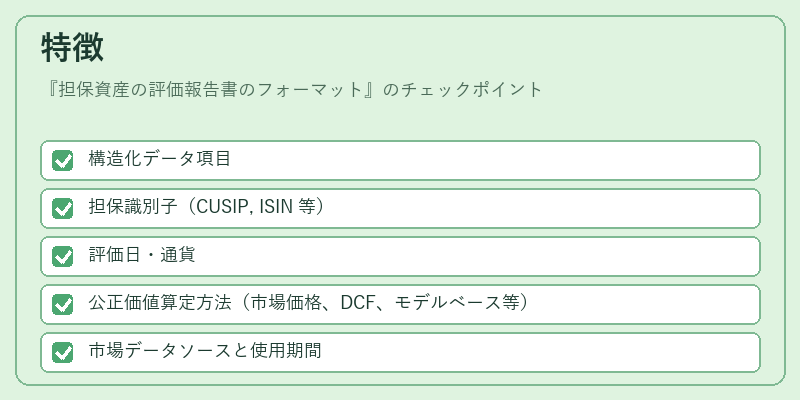 特徴(担保資産の評価報告書のフォーマット)の図解