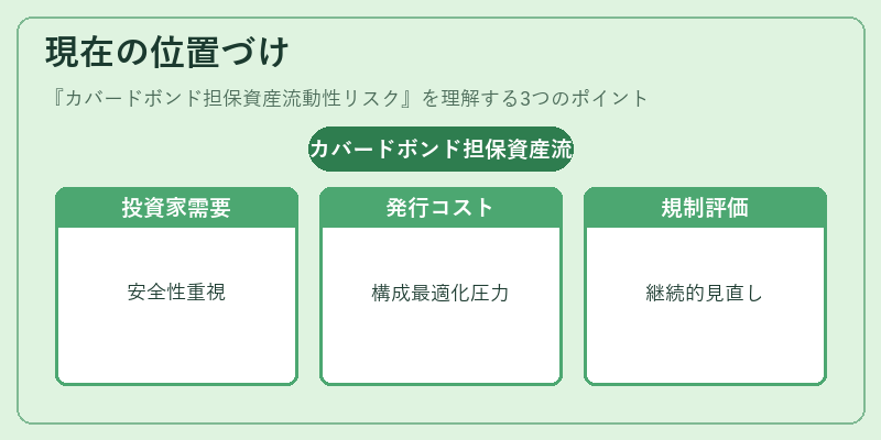 現在の位置づけ（カバードボンド担保資産流動性リスク）の図解