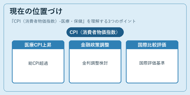 現在の位置づけ（CPI（消費者物価指数）-医療・保健）の図解