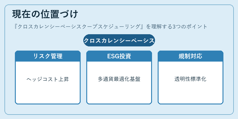 現在の位置づけ（クロスカレンシーベーシスクーブスケジューリング）の図解