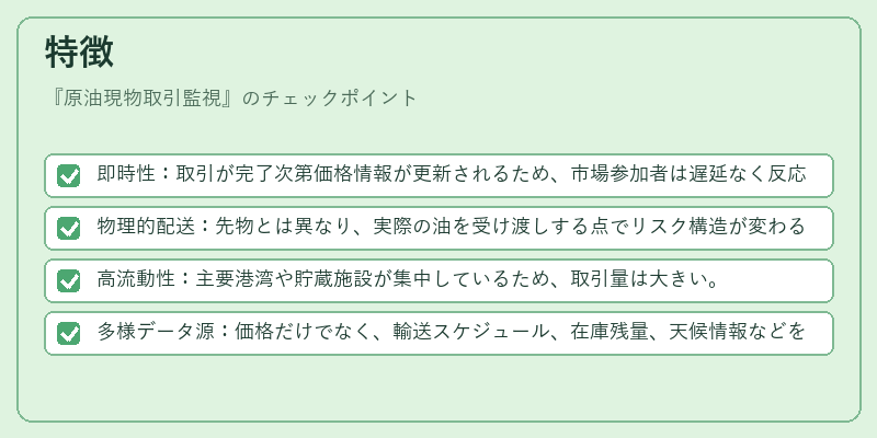 特徴（原油現物取引監視）の図解