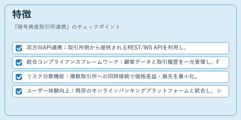 特徴（暗号資産取引所連携）の図解