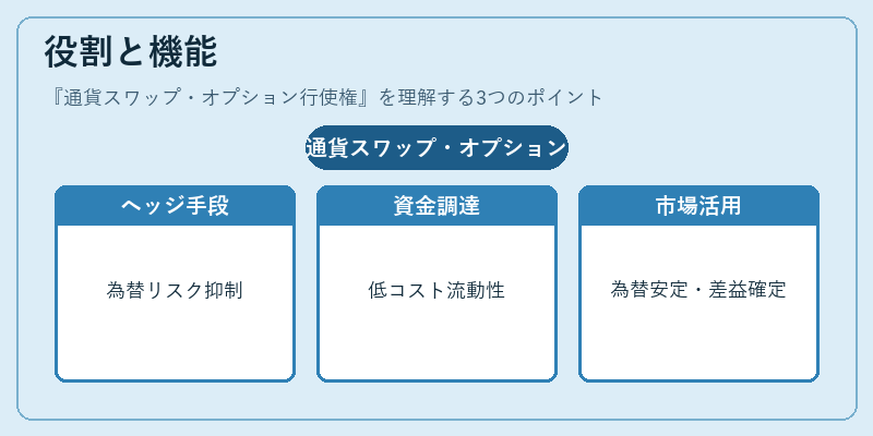 役割と機能（通貨スワップ・オプション行使権）の図解