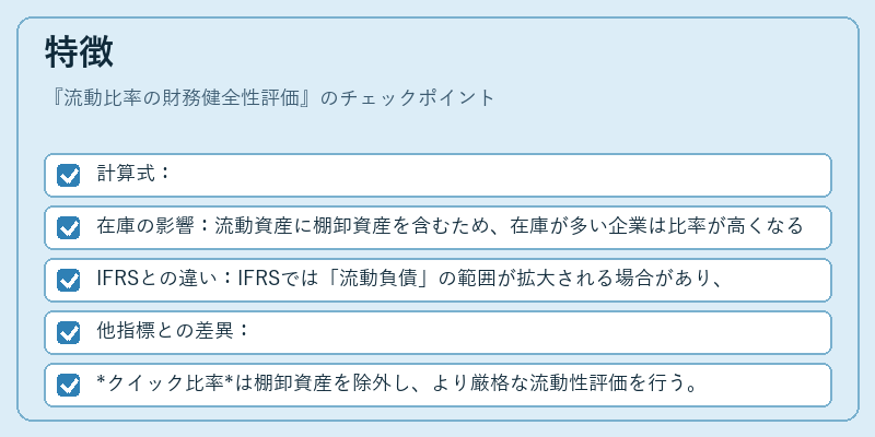 特徴（流動比率の財務健全性評価）の図解