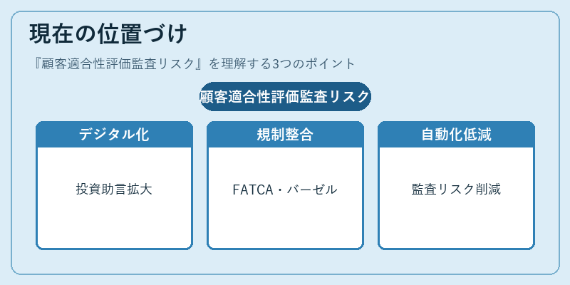 現在の位置づけ（顧客適合性評価監査リスク）の図解