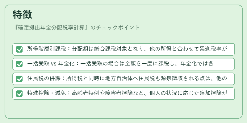 特徴（確定拠出年金分配税率計算）の図解