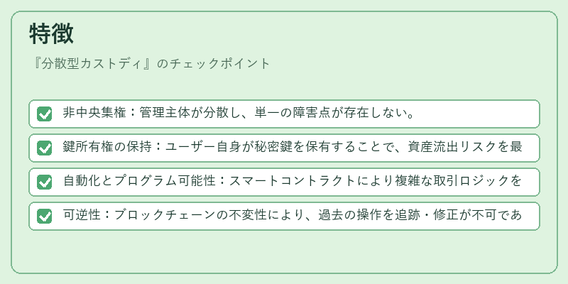 特徴（分散型カストディ）の図解