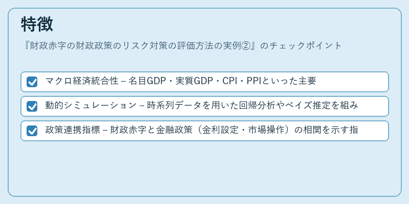 特徴（財政赤字の財政政策のリスク対策の評価方法の実例②）の図解