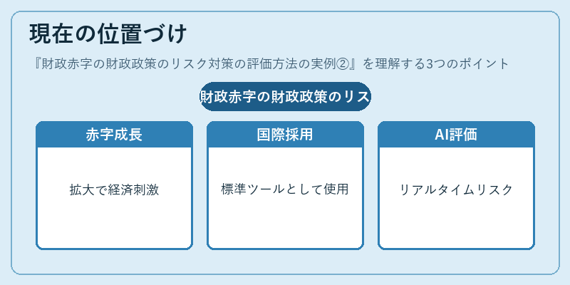 現在の位置づけ（財政赤字の財政政策のリスク対策の評価方法の実例②）の図解