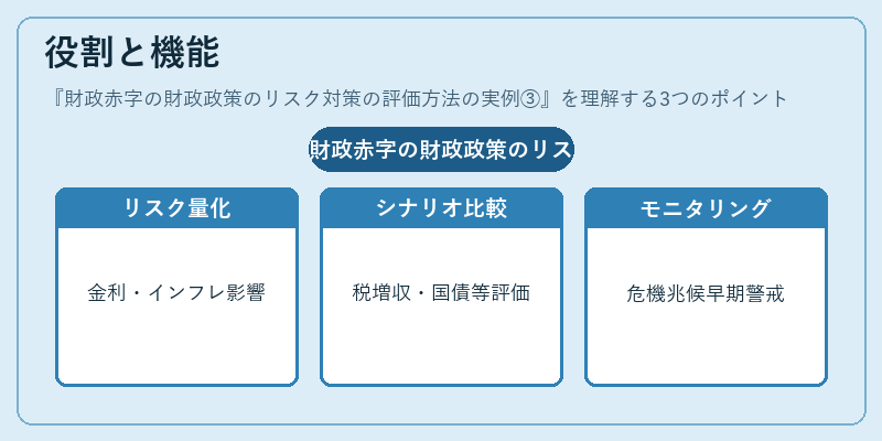 役割と機能（財政赤字の財政政策のリスク対策の評価方法の実例③）の図解