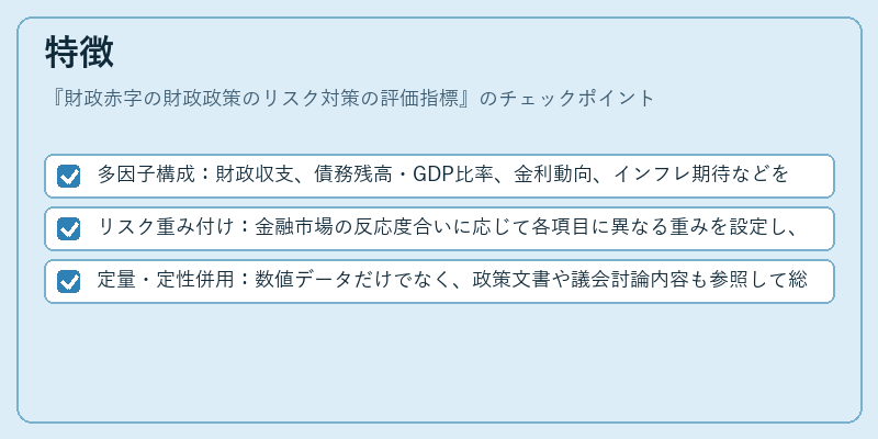 特徴（財政赤字の財政政策のリスク対策の評価指標）の図解
