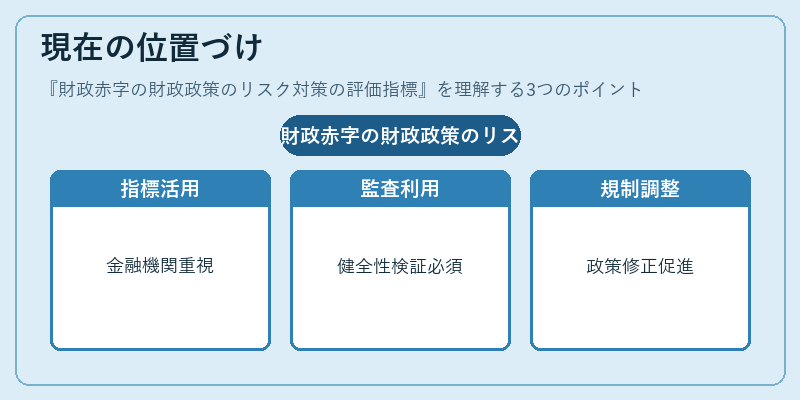 現在の位置づけ（財政赤字の財政政策のリスク対策の評価指標）の図解