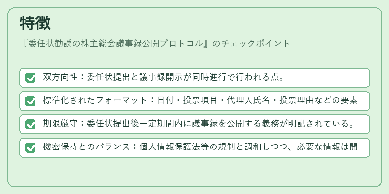 特徴(委任状勧誘の株主総会議事録公開プロトコル)の図解