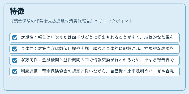 特徴（預金保険の保険金支払遅延対策実施報告）の図解