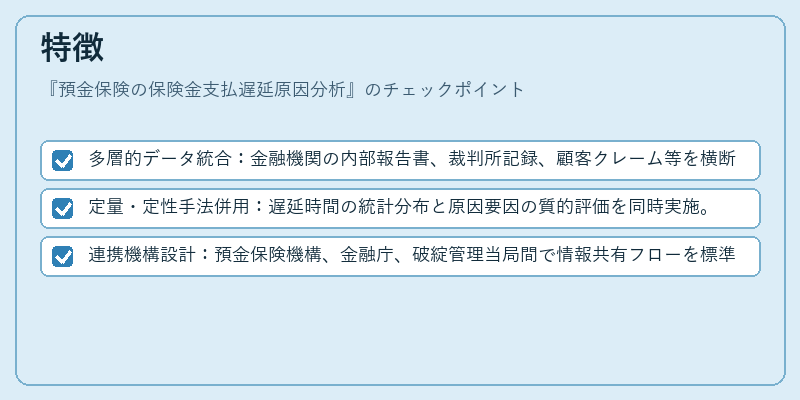 特徴（預金保険の保険金支払遅延原因分析）の図解