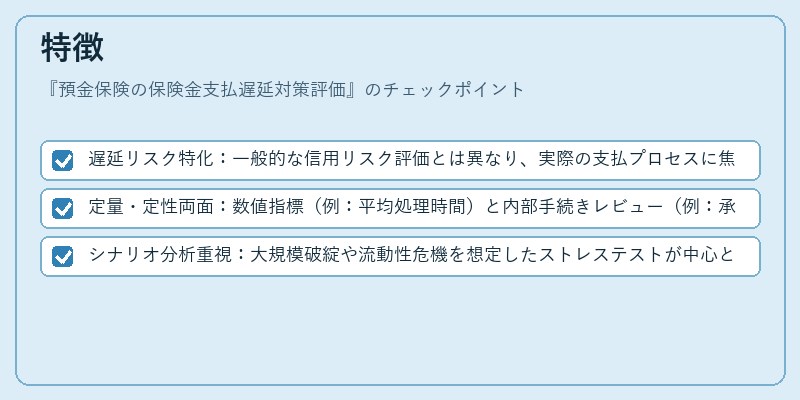 特徴(預金保険の保険金支払遅延対策評価)の図解