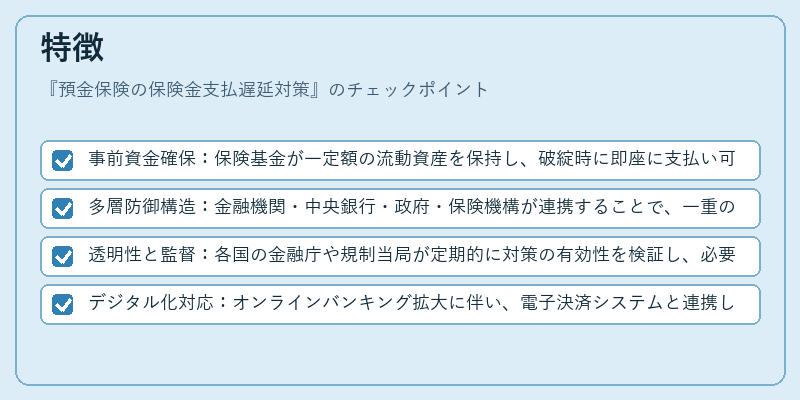 特徴（預金保険の保険金支払遅延対策）の図解