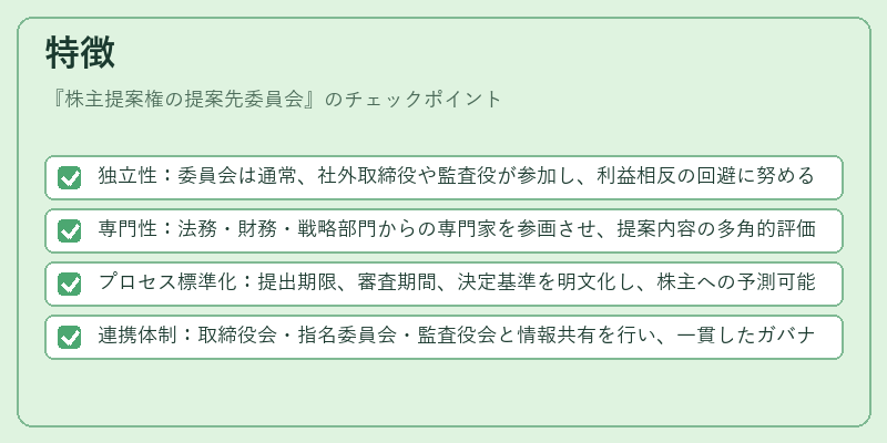 特徴（株主提案権の提案先委員会）の図解