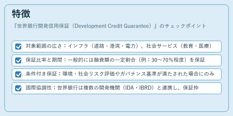 特徴（世界銀行開発信用保証（Development Credit Guarantee））の図解