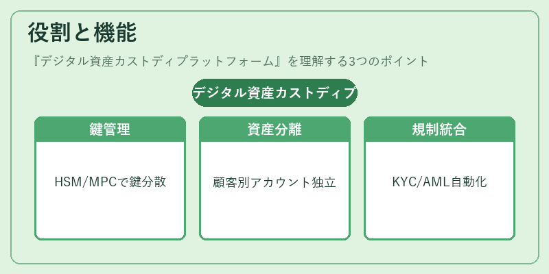 役割と機能（デジタル資産カストディプラットフォーム）の図解