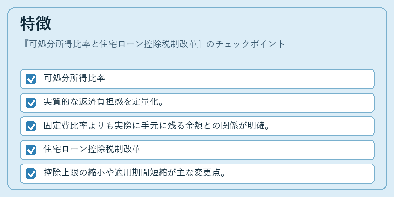 特徴（可処分所得比率と住宅ローン控除税制改革）の図解