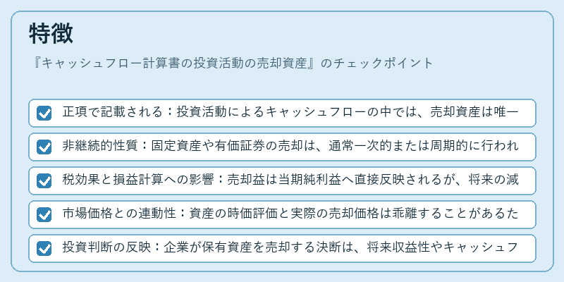 特徴（キャッシュフロー計算書の投資活動の売却資産）の図解