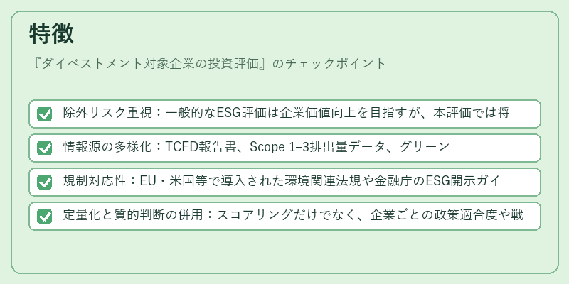 特徴（ダイベストメント対象企業の投資評価）の図解